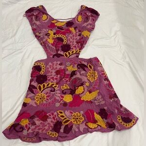 ANTHROPOLOGIE Maeve Embroidered Mini Dress Beaded Floral Pink